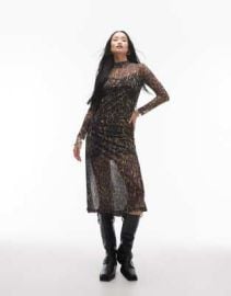 AllSaints Hanna mesh midi dress in leopard print at ASOS