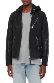 AllSaints Harwood Hooded Leather Jacket at Nordstrom