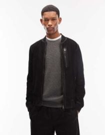 AllSaints Kemble suede bomber jacket in black at ASOS