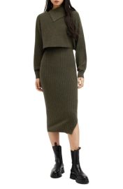 AllSaints Margetta Long Sleeve Two-Piece Wool Blend Rib Sweater Dress at Nordstrom