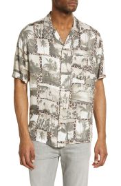 AllSaints Mens Foto Short Sleeve Button-Up Camp Shirt in Vintage White  at Nordstrom