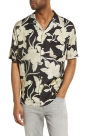 AllSaints Mens Giardino Short Sleeve Button-Up Camp Shirt in Jet Black at Nordstrom