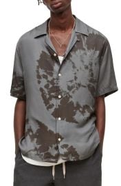 AllSaints Mens Silverlake Tie Dye Short Sleeve Button-Up Camp Shirt in Cloud White  at Nordstrom