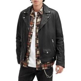AllSaints Milo Asymmetric Zip Leather Biker Jacket at Nordstrom