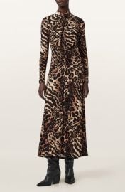 AllSaints Mina Ruched Print Long Sleeve Maxi Dress at Nordstrom