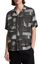 AllSaints Night Sky Short-Sleeve Button-Up Camp Shirt in Jet Black  at Nordstrom