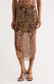 AllSaints Nora Print Mesh Skirt in Evia Golden Brown at Nordstrom Rack at Nordstrom Rack