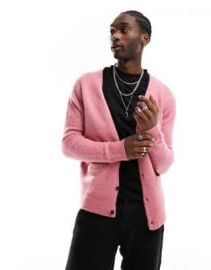 AllSaints Renn knitted cardigan in pink at ASOS