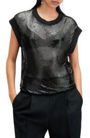 AllSaints Shane Mixed Media Chainmail Top at Nordstrom