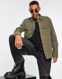 AllSaints Spotter military shirt in green at ASOS