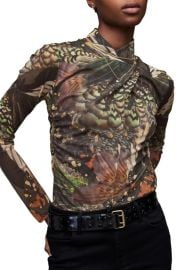 AllSaints Tia Gene Print Mesh Turtleneck at Nordstrom