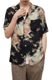 AllSaints Timor Relaxed Fit Tiger Print Short Sleeve Button-Up Shirt at Nordstrom