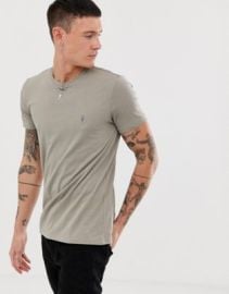 AllSaints Tonic ramskull logo t-shirt in light gray at ASOS