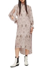 AllSaints Whisper Pleated Long Sleeve Midi Dress at Nordstrom