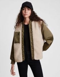 AllSaints suri bomber jacket in khaki and ivory at ASOS