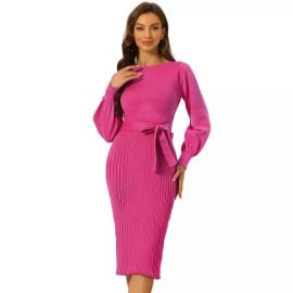 Allegra K Knit Belted Sweater Dresses in Plum at Kohls