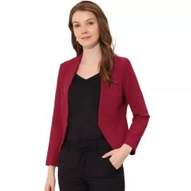 Allegra K Solid Color Collarless Cropped Office Blazer Jacket in Deep Red at Kohls