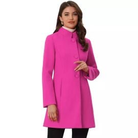 Allegra K Stand Collar Long Sleeve Single Breasted Long Overcoat in Hot Pink at Kohls