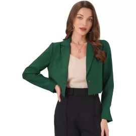 Allegra K Women\'s Long Sleeve Open Front Notched Lapel Business Cropped Blazers at Target