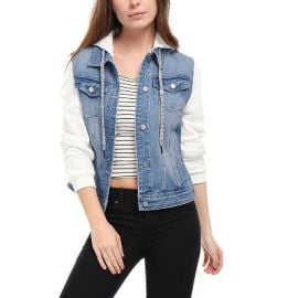 Allegra K Women Layered Drawstring Hood Denim Jacket W Pockets Sky Blue X-small Target at Target