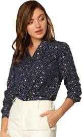 Allegra K Women Metallic Star V Neck Long Sleeve Sparkly Blouse at Amazon