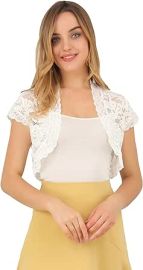 Allegra K Women39s Elegant Short Sleeve Sheer Floral Lace Shrug Top at Womens Clothing store at Amazon