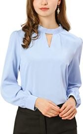 Allegra K Women39s Work Office Shirt Keyhole Elegant Stand Collar Long Sleeve Chiffon Blouses at Amazon