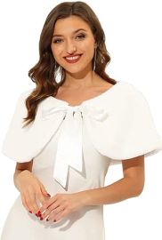 Allegra K Womenx27s Elegant Faux Fur Shawl Wrap Stole Shrug Bow Tie Bridal Wedding Cover Up at Womens Clothing store at Amazon