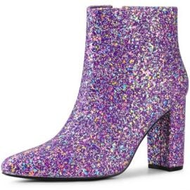 Allegra K Womenx27s Glitter Pointy Toe Chunky Heel Ankle Booties Purple 10 M Us Target at Target