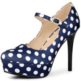 Allegra K Womenx27s Polka Dots Platform Round Toe Ankle Strap Stiletto High Heel Pumps Dark Blue 10 Target at Target
