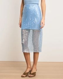 Allora Sheer Sequin Midi Skirt in Blue Jay at Veronica Beard