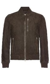 Allsaints Kemble Suede Bomber In Soot Grey at Revolve