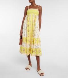 Almais - Catalina printed cotton and linen midi dress at Mytheresa