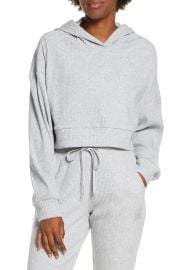 Alo Muse Rib Crop Hoodie in Athletic Heather Grey at Nordstrom