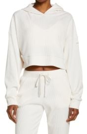 Alo Muse Ribbed Crop Hoodie in Ivory Size X-Small at Nordstrom