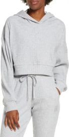 Alo Muse Ribbed Crop Hoodie in Ivory Size X-Small at Nordstrom