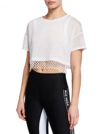 Alo Yoga Afterglow Short-Sleeve Layered Crop Tee w  Mesh at Neiman Marcus