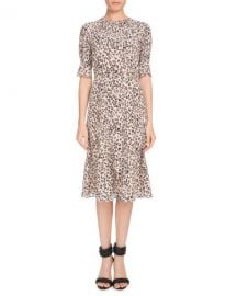 Altuzarra Jae Shirred-Neck Short-Sleeve Leopard-Print Silk Dress at Neiman Marcus