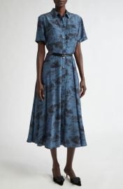 Altuzarra Kiera Print Silk Shirtdress in Steel Blue at Nordstrom