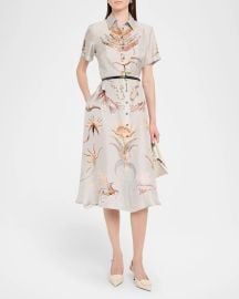 Altuzarra Kiera Printed Short-Sleeve Silk Midi Shirtdress at Neiman Marcus