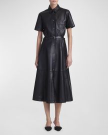 Altuzarra Kiera Short-Sleeve Belted Leather Midi Shirtdress at Neiman Marcus