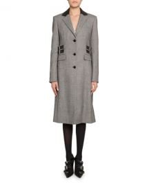 Altuzarra Plaid Leather-Collar Single Breasted Coat at Neiman Marcus