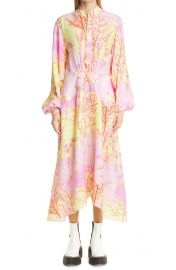 Alyssa Floral Print Long Sleeve Silk Midi Dress at Nordstrom