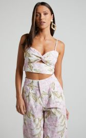 Amalie The Label - Cierra Linen Look Twist Tie Back Top in Isia Floral USA at Showpo