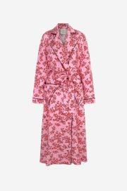 Amana Dressing Gown in Red Roses On Pink Silk Satin Emilia Wickstead at Emilia Wickstead