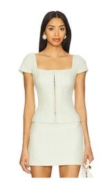 Amanda Uprichard Short Sleeve Antonia Top In Mint at Revolve