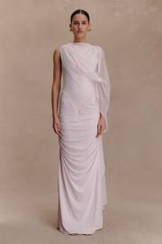 Amandine Ruched Slinky Maxi Dress - Pale Pink vert MESHKI US at Meshki