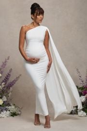 Amaryllis White Maternity One Shoulder Maxi Dress with Cape Sleeve Club L London - USA at Club L London
