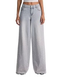 Amazing crystal embellished low rise wide leg jeans at Bloomingdales
