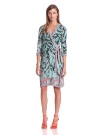 Amazoncom BCBGMAXAZRIA Womenand39s Adele Printed Wrap Dress Tahiti Blue Small Clothing at Amazon